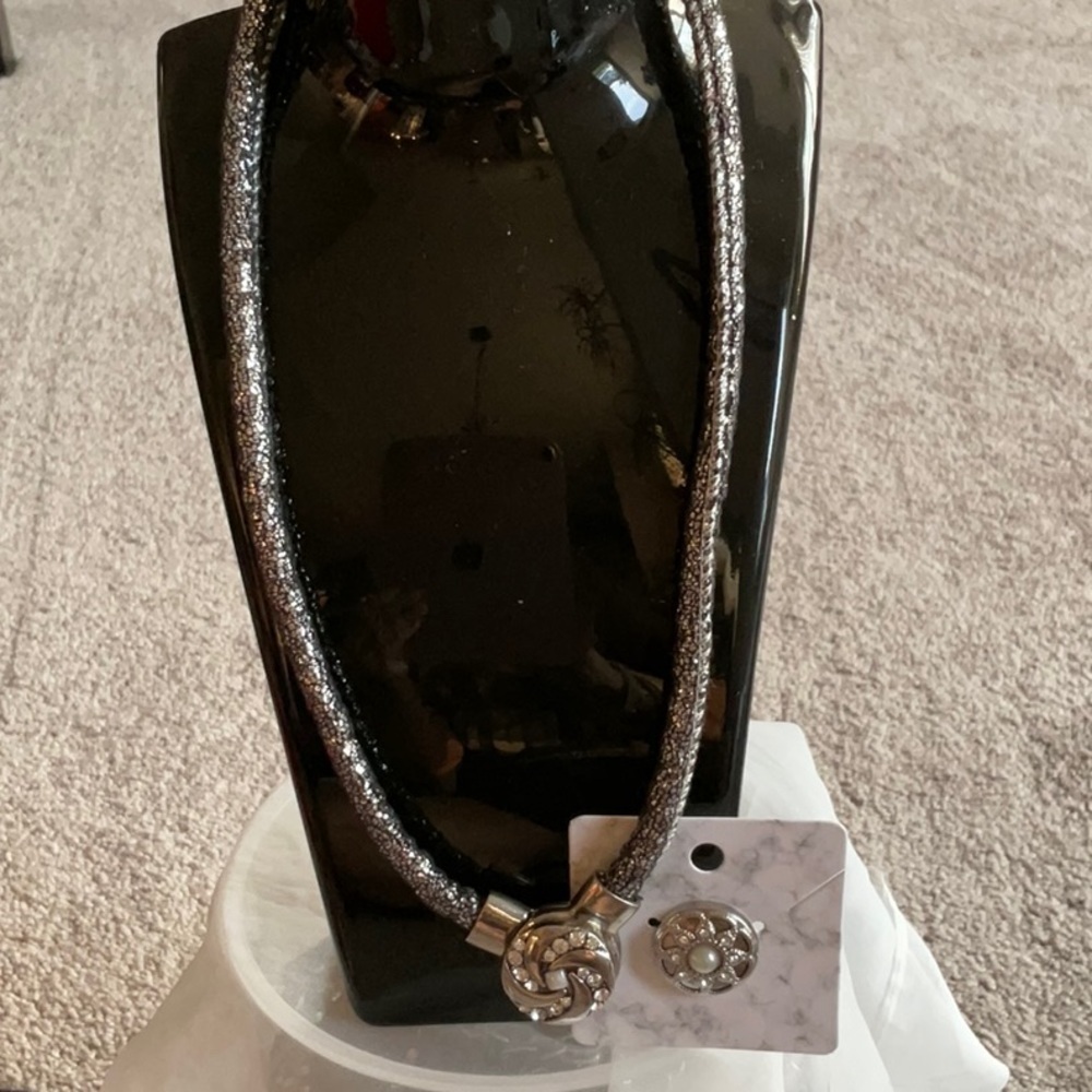 Silver Leather Necklace with Two Charms